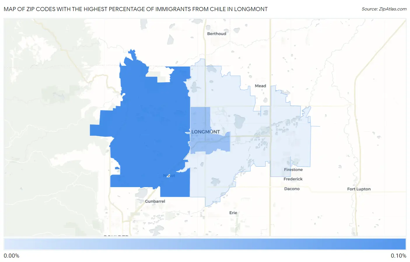 Zip Codes with the Highest Percentage of Immigrants from Chile in Longmont Map