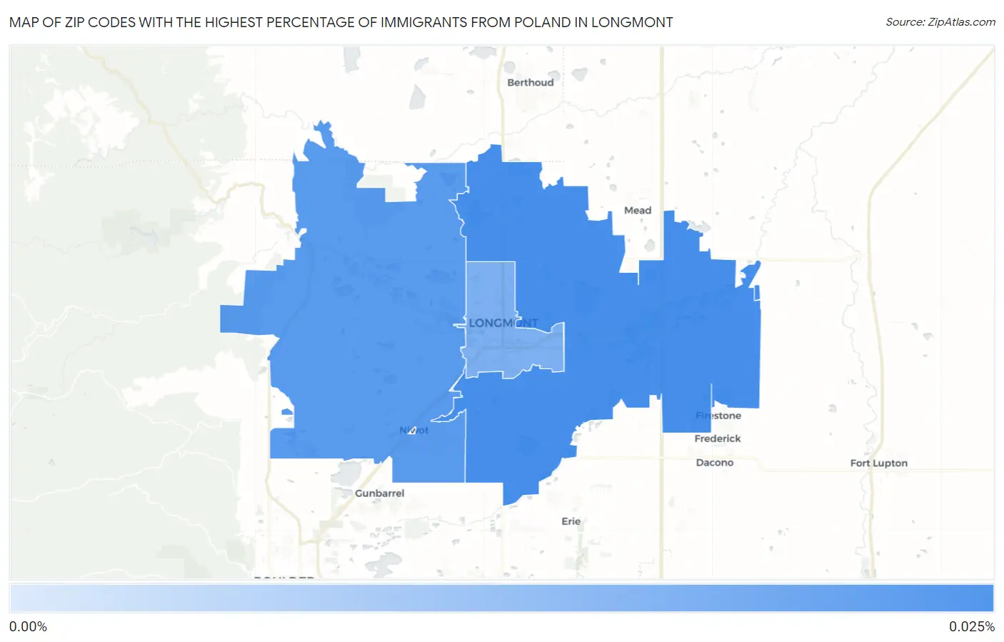 Zip Codes with the Highest Percentage of Immigrants from Poland in Longmont Map