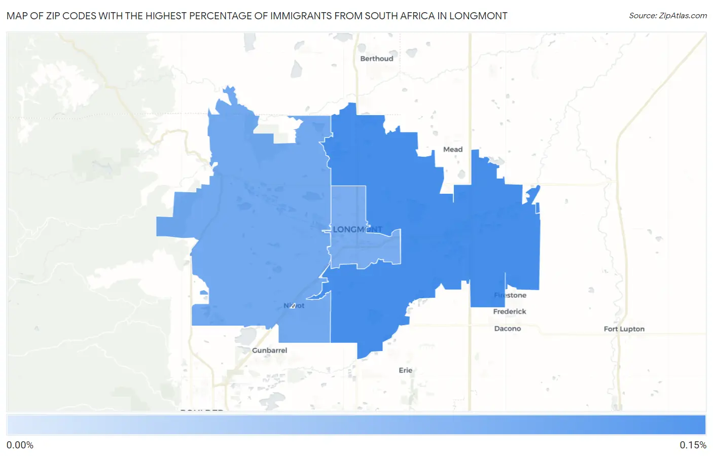 Zip Codes with the Highest Percentage of Immigrants from South Africa in Longmont Map