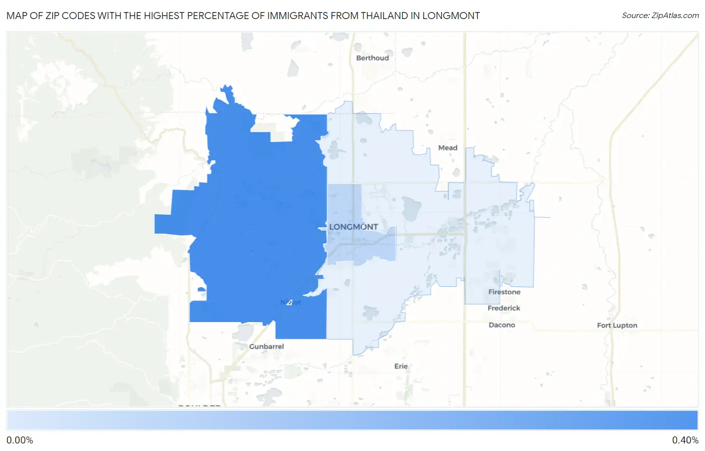 Zip Codes with the Highest Percentage of Immigrants from Thailand in Longmont Map