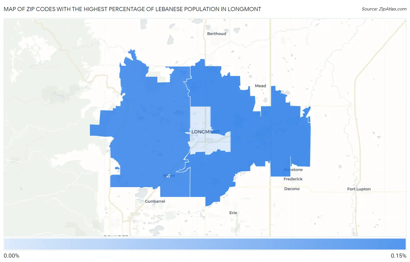 Zip Codes with the Highest Percentage of Lebanese Population in Longmont Map