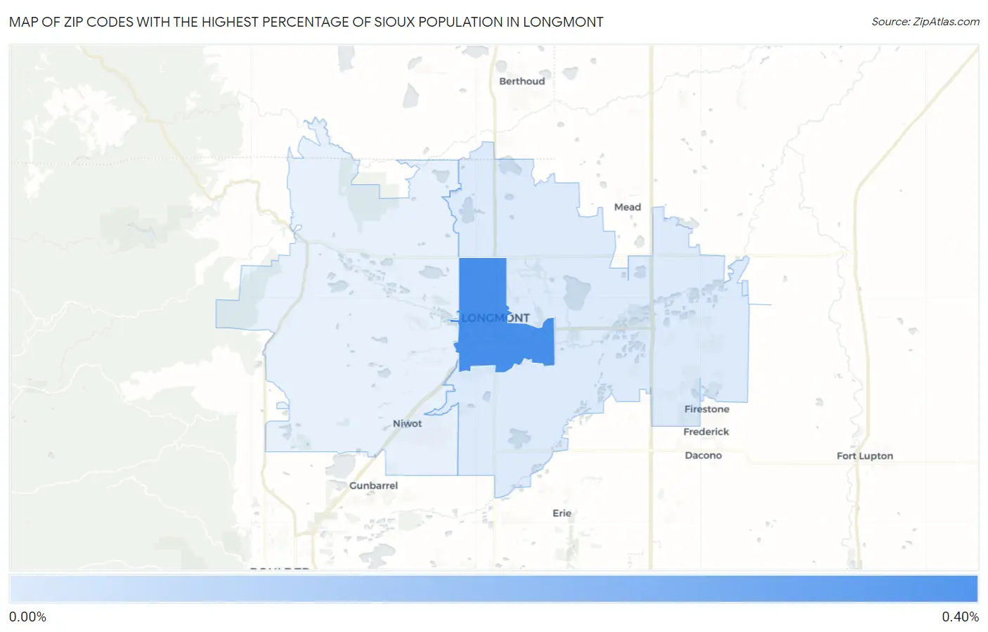 Zip Codes with the Highest Percentage of Sioux Population in Longmont Map