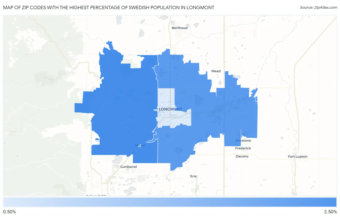 Zip Codes with the Highest Percentage of Swedish Population in Longmont Map