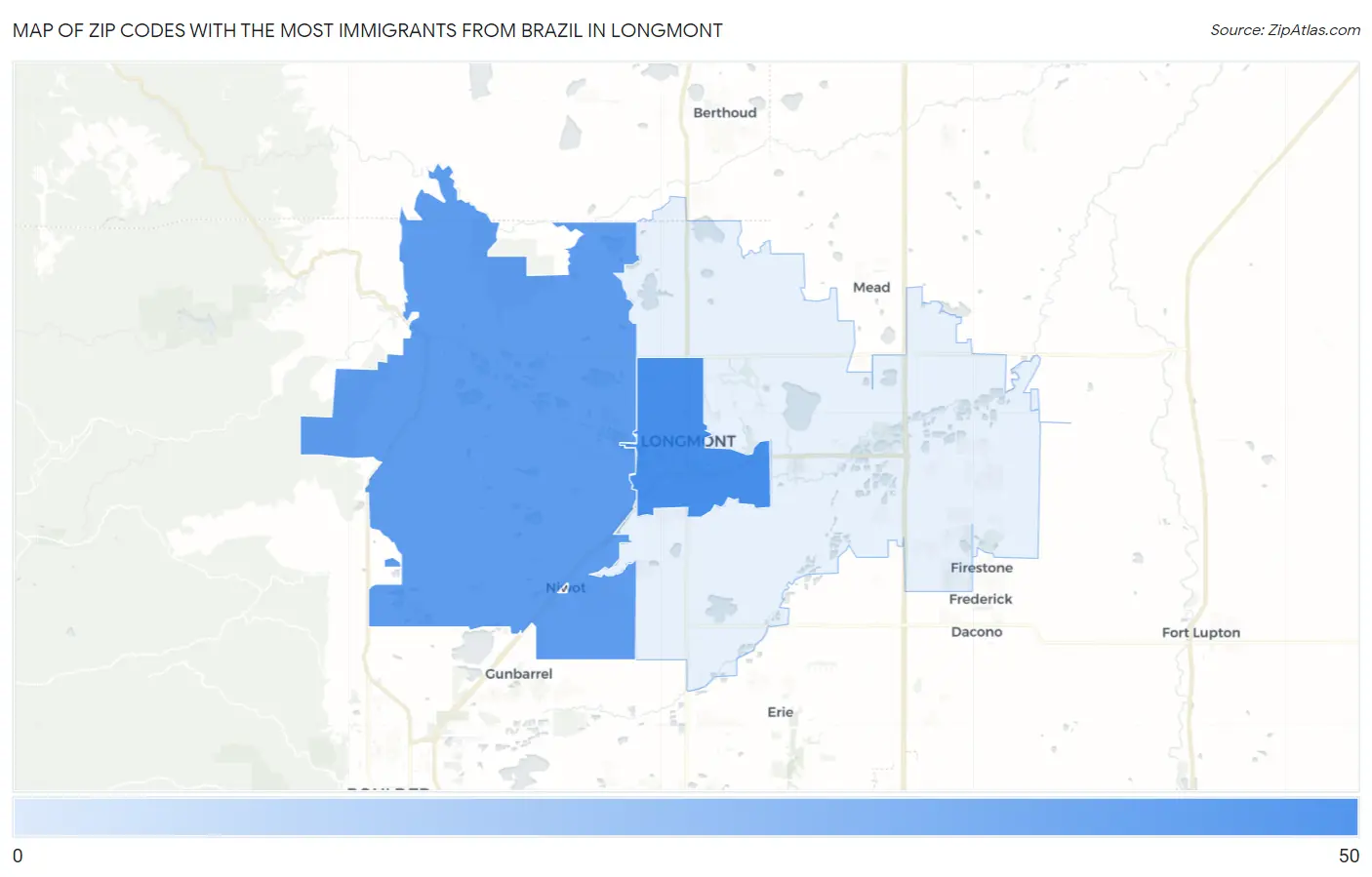 Zip Codes with the Most Immigrants from Brazil in Longmont Map