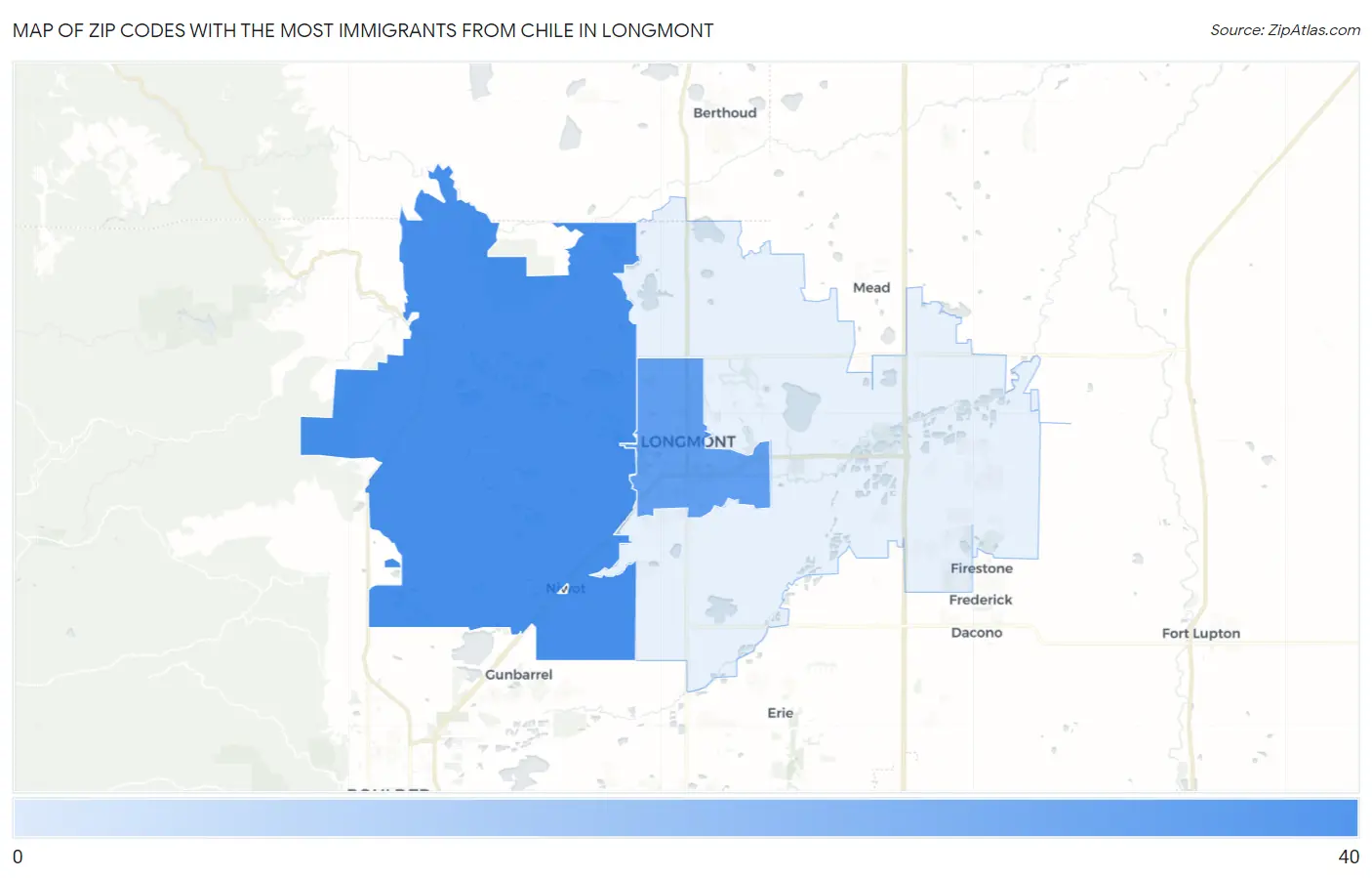 Zip Codes with the Most Immigrants from Chile in Longmont Map