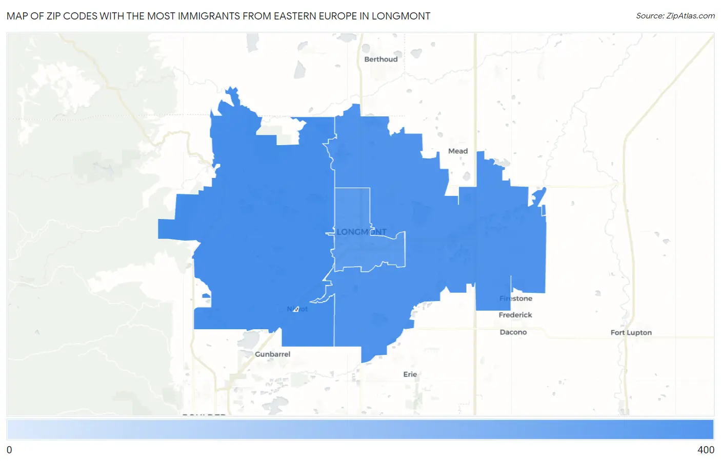 Zip Codes with the Most Immigrants from Eastern Europe in Longmont Map