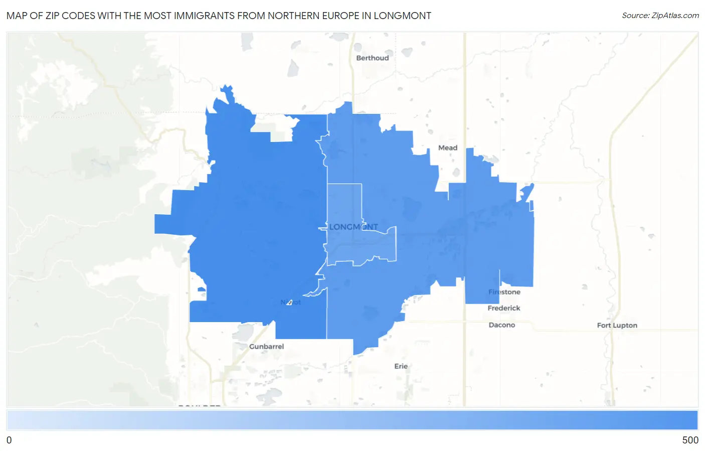 Zip Codes with the Most Immigrants from Northern Europe in Longmont Map