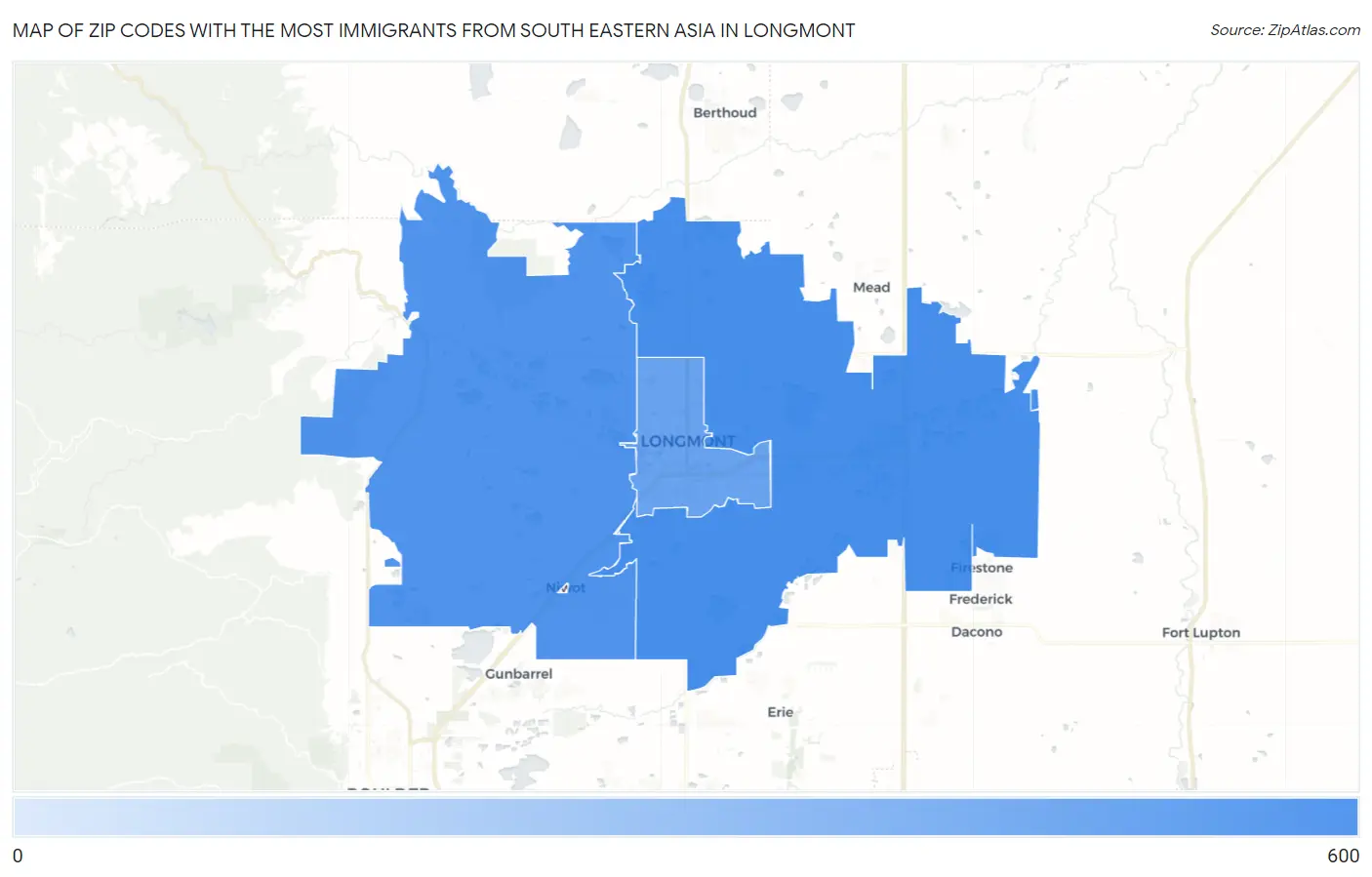 Zip Codes with the Most Immigrants from South Eastern Asia in Longmont Map
