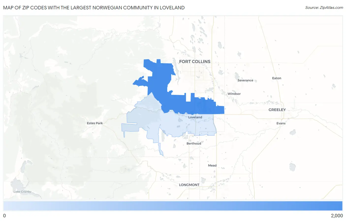 Zip Codes with the Largest Norwegian Community in Loveland Map