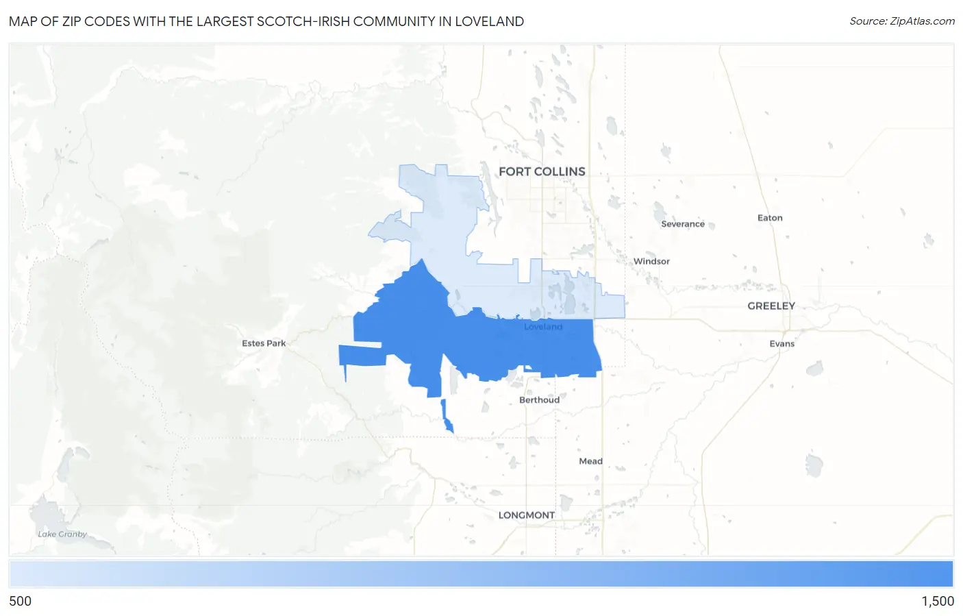 Zip Codes with the Largest Scotch-Irish Community in Loveland Map
