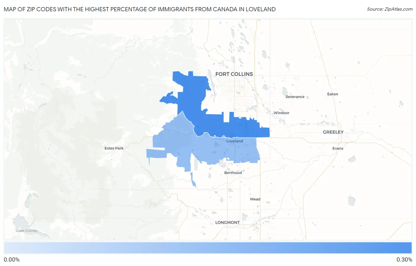 Zip Codes with the Highest Percentage of Immigrants from Canada in Loveland Map