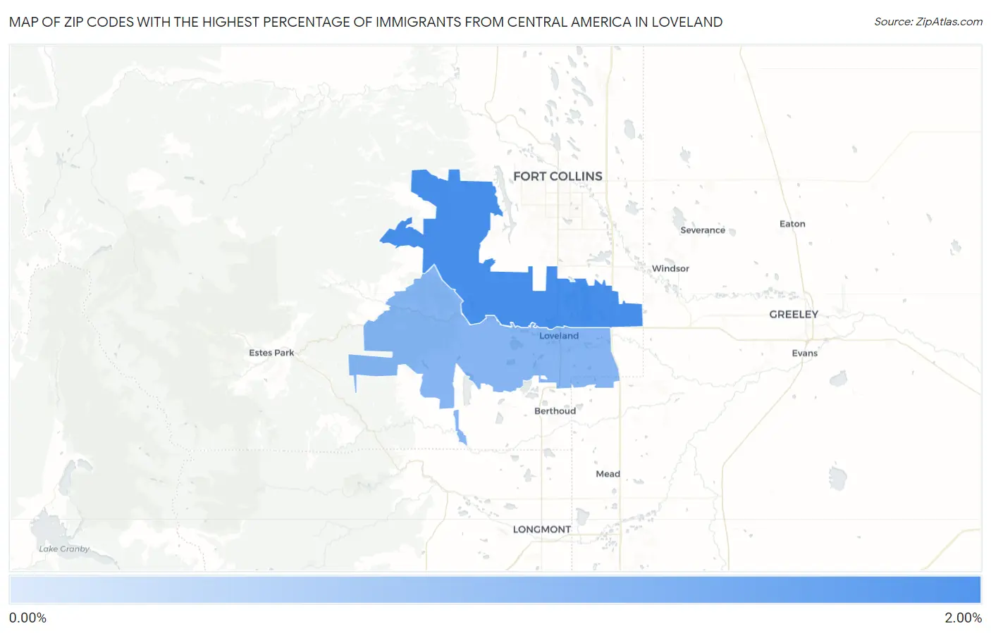 Zip Codes with the Highest Percentage of Immigrants from Central America in Loveland Map