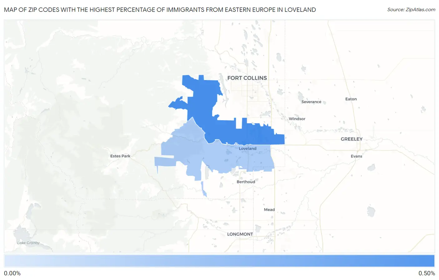 Zip Codes with the Highest Percentage of Immigrants from Eastern Europe in Loveland Map