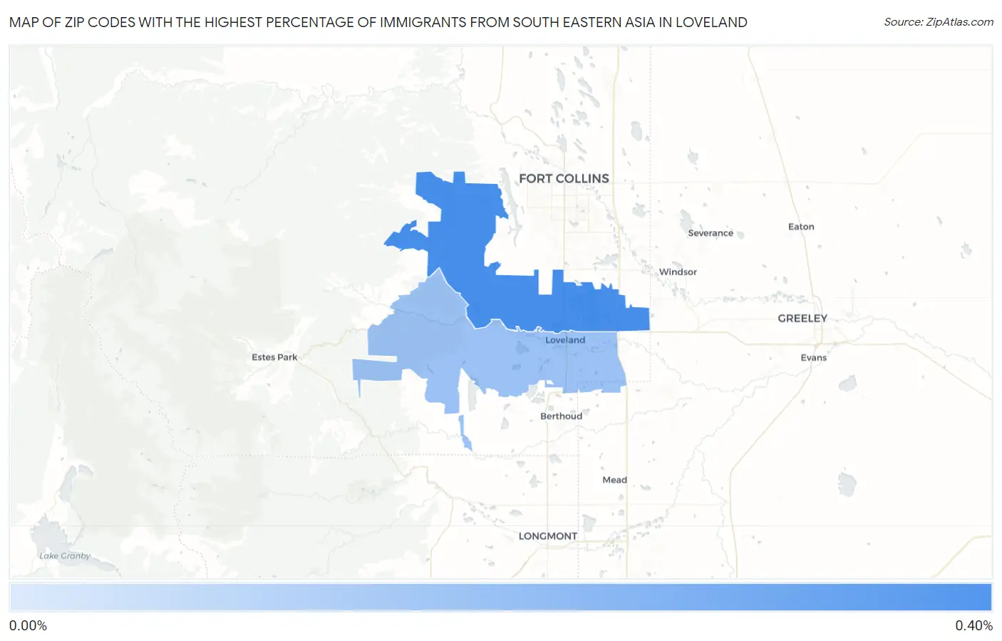 Zip Codes with the Highest Percentage of Immigrants from South Eastern Asia in Loveland Map