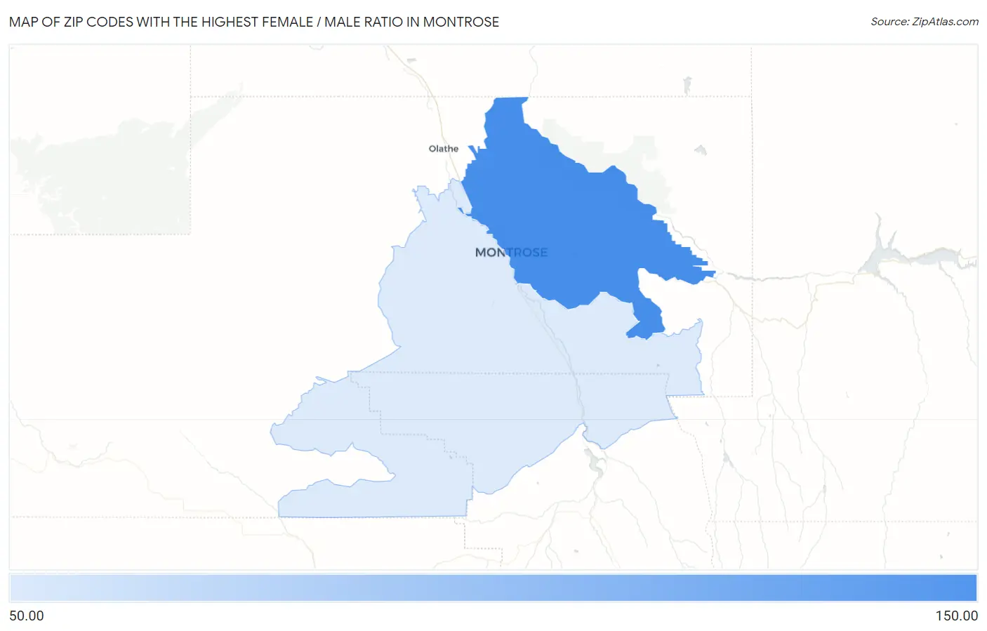 Zip Codes with the Highest Female / Male Ratio in Montrose Map