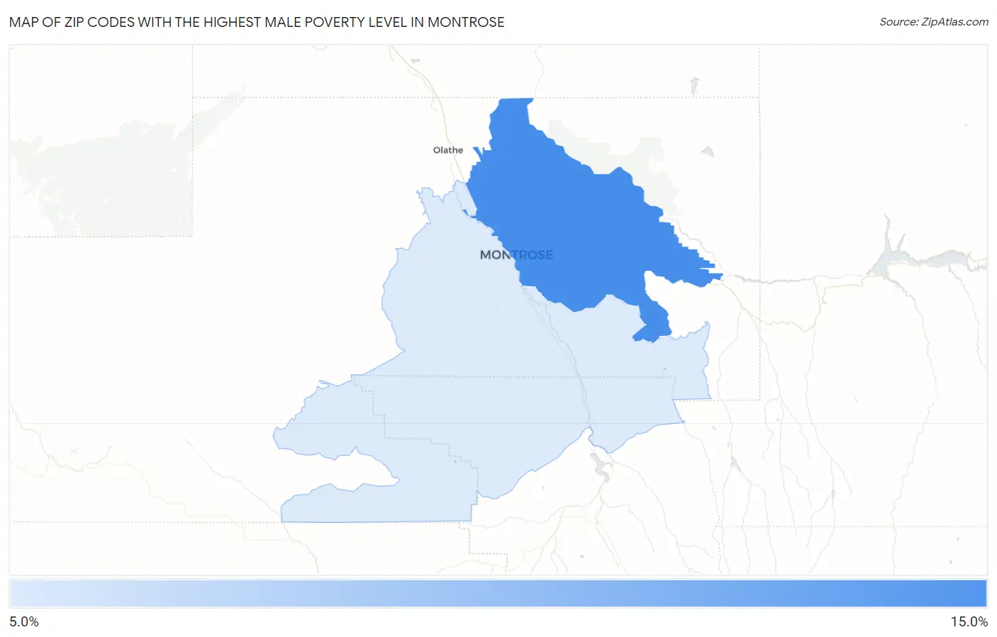 Zip Codes with the Highest Male Poverty Level in Montrose Map