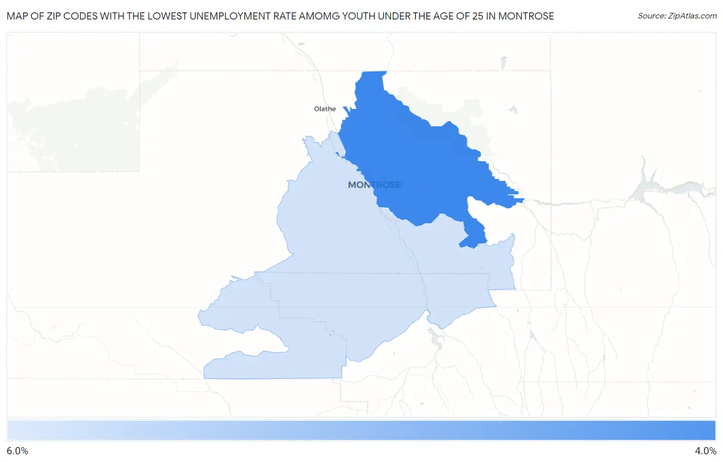 Zip Codes with the Lowest Unemployment Rate Amomg Youth Under the Age of 25 in Montrose Map
