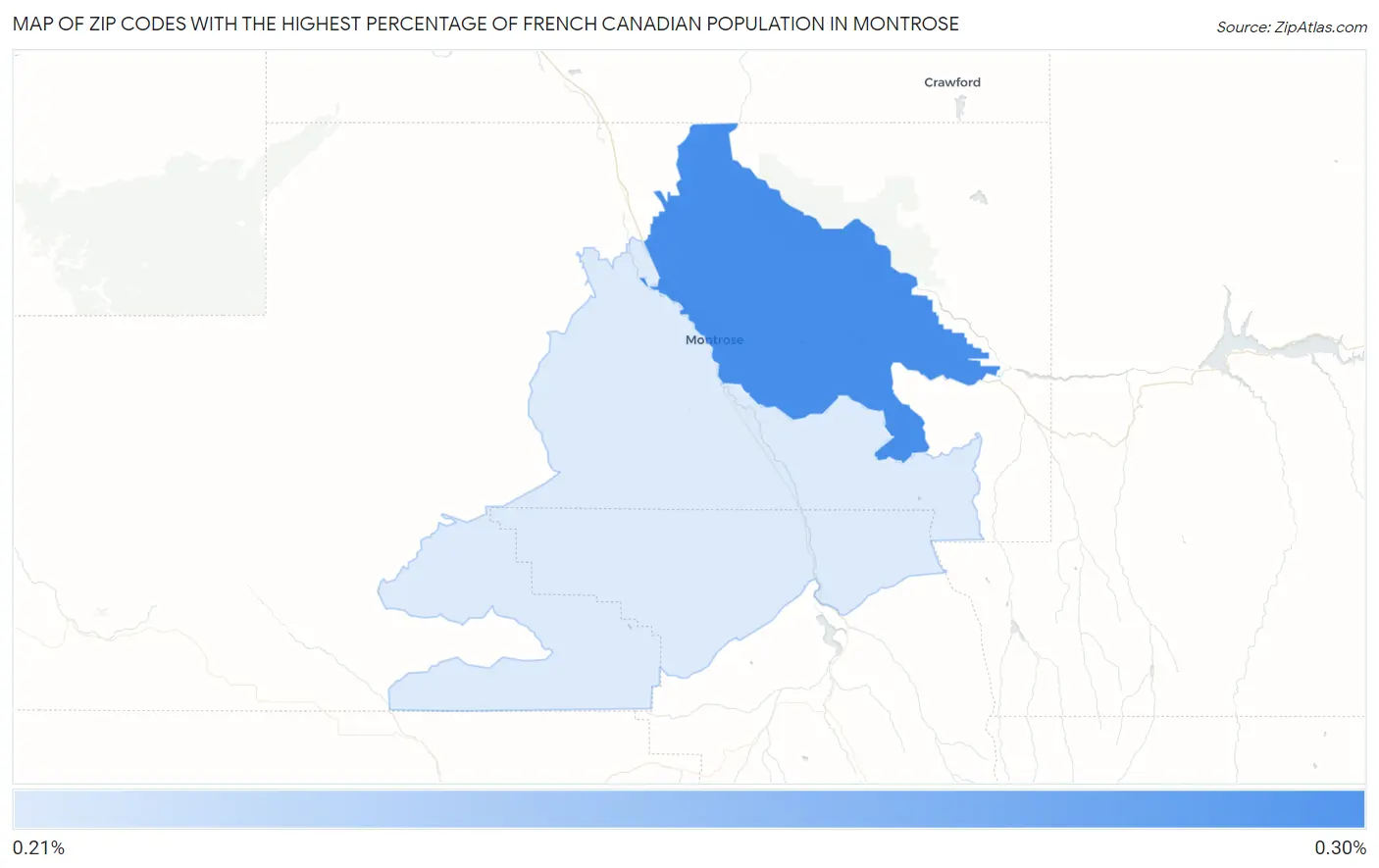 Zip Codes with the Highest Percentage of French Canadian Population in Montrose Map