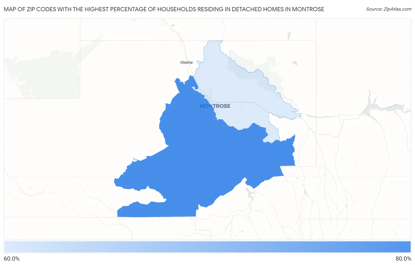 Zip Codes with the Highest Percentage of Households Residing in Detached Homes in Montrose Map