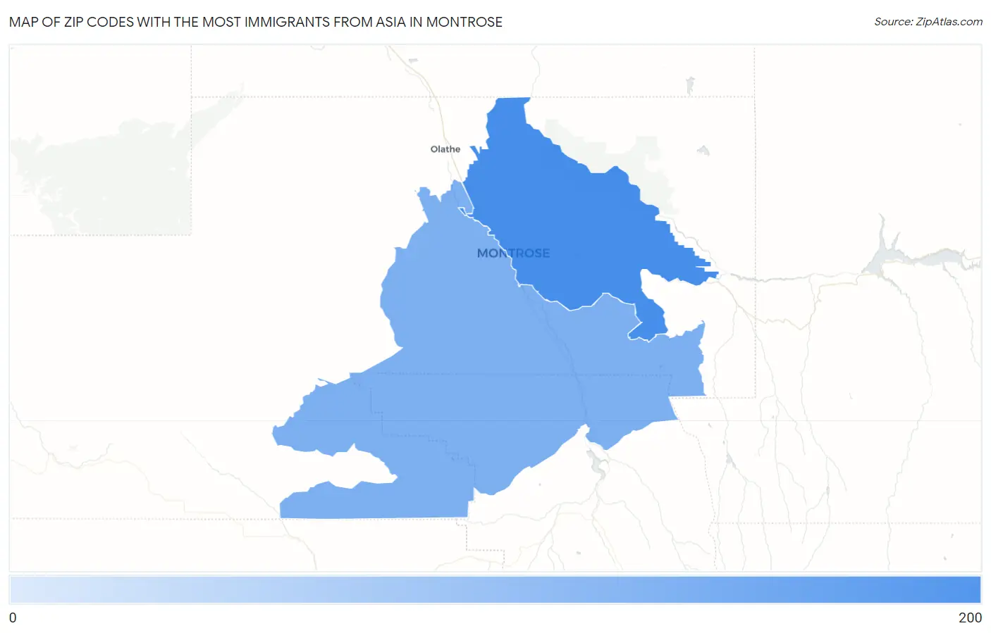 Zip Codes with the Most Immigrants from Asia in Montrose Map