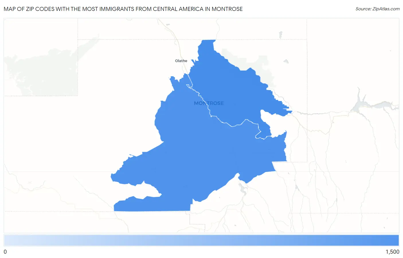 Zip Codes with the Most Immigrants from Central America in Montrose Map