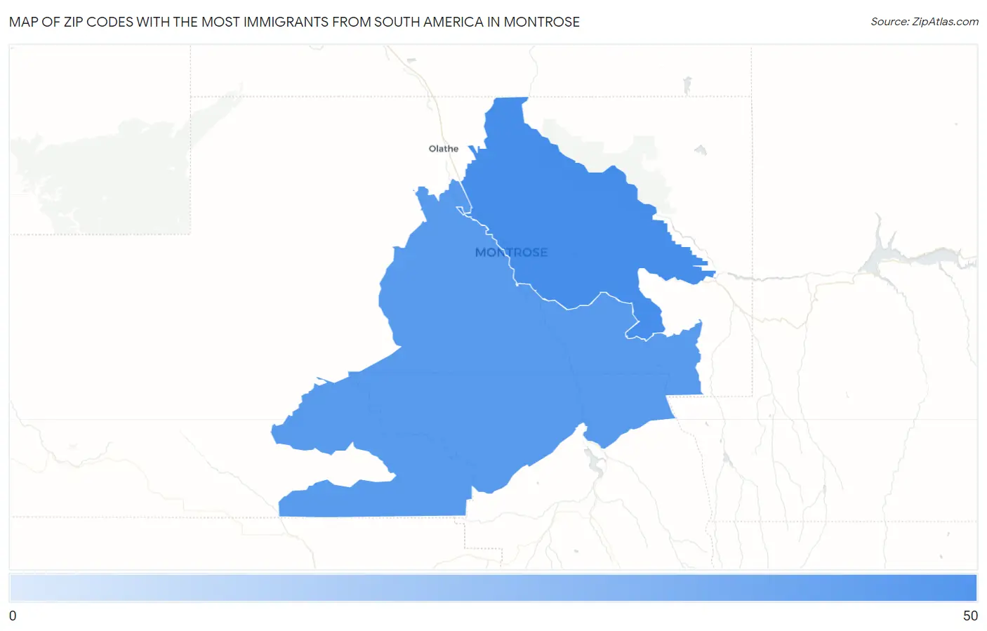 Zip Codes with the Most Immigrants from South America in Montrose Map