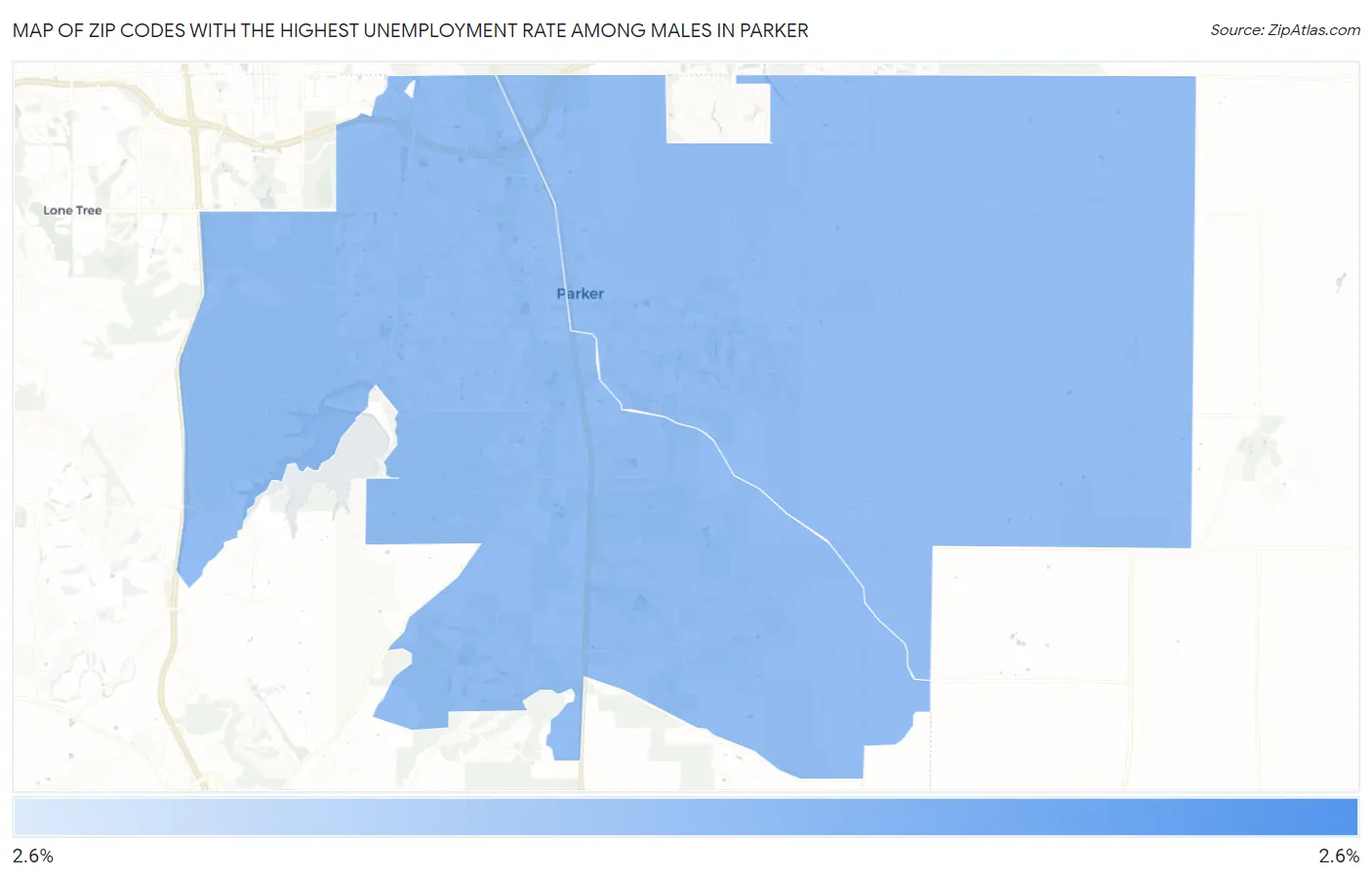 Zip Codes with the Highest Unemployment Rate Among Males in Parker Map