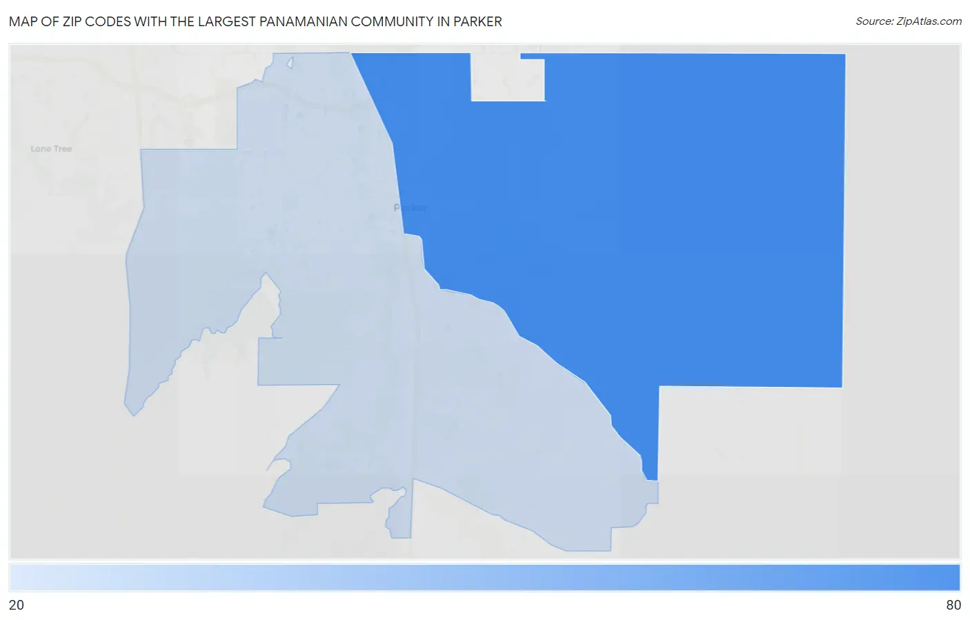 Zip Codes with the Largest Panamanian Community in Parker Map