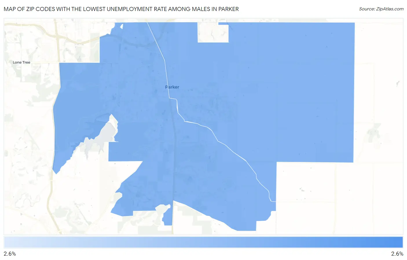 Zip Codes with the Lowest Unemployment Rate Among Males in Parker Map
