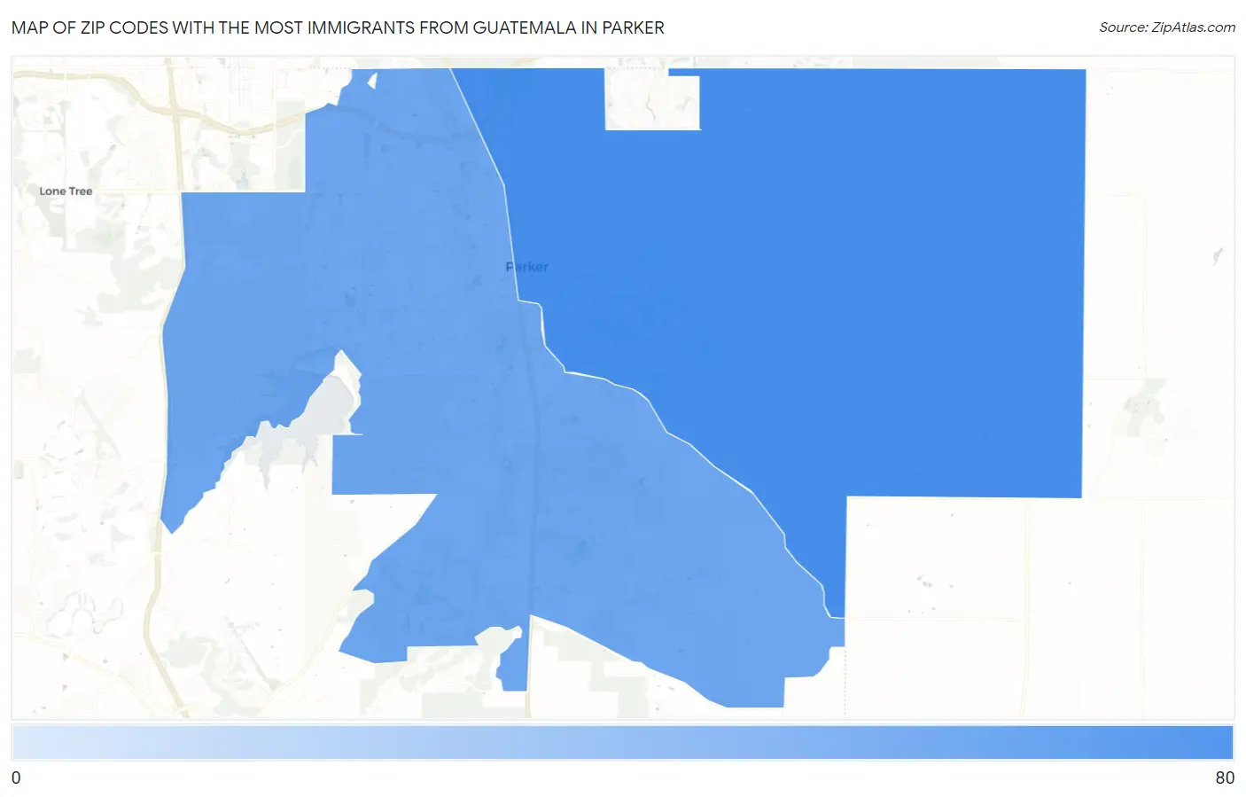 Zip Codes with the Most Immigrants from Guatemala in Parker Map