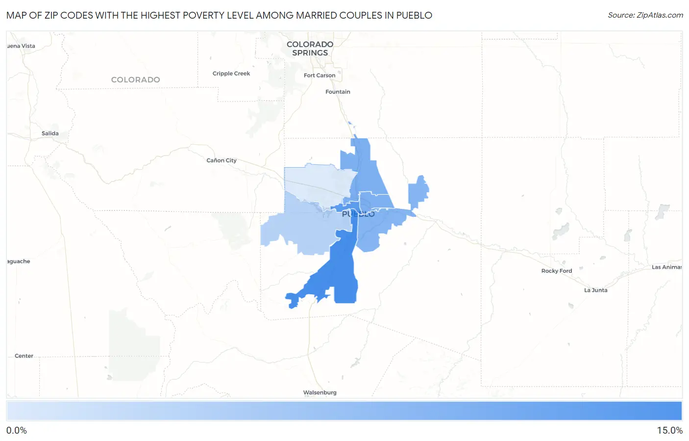 Zip Codes with the Highest Poverty Level Among Married Couples in Pueblo Map