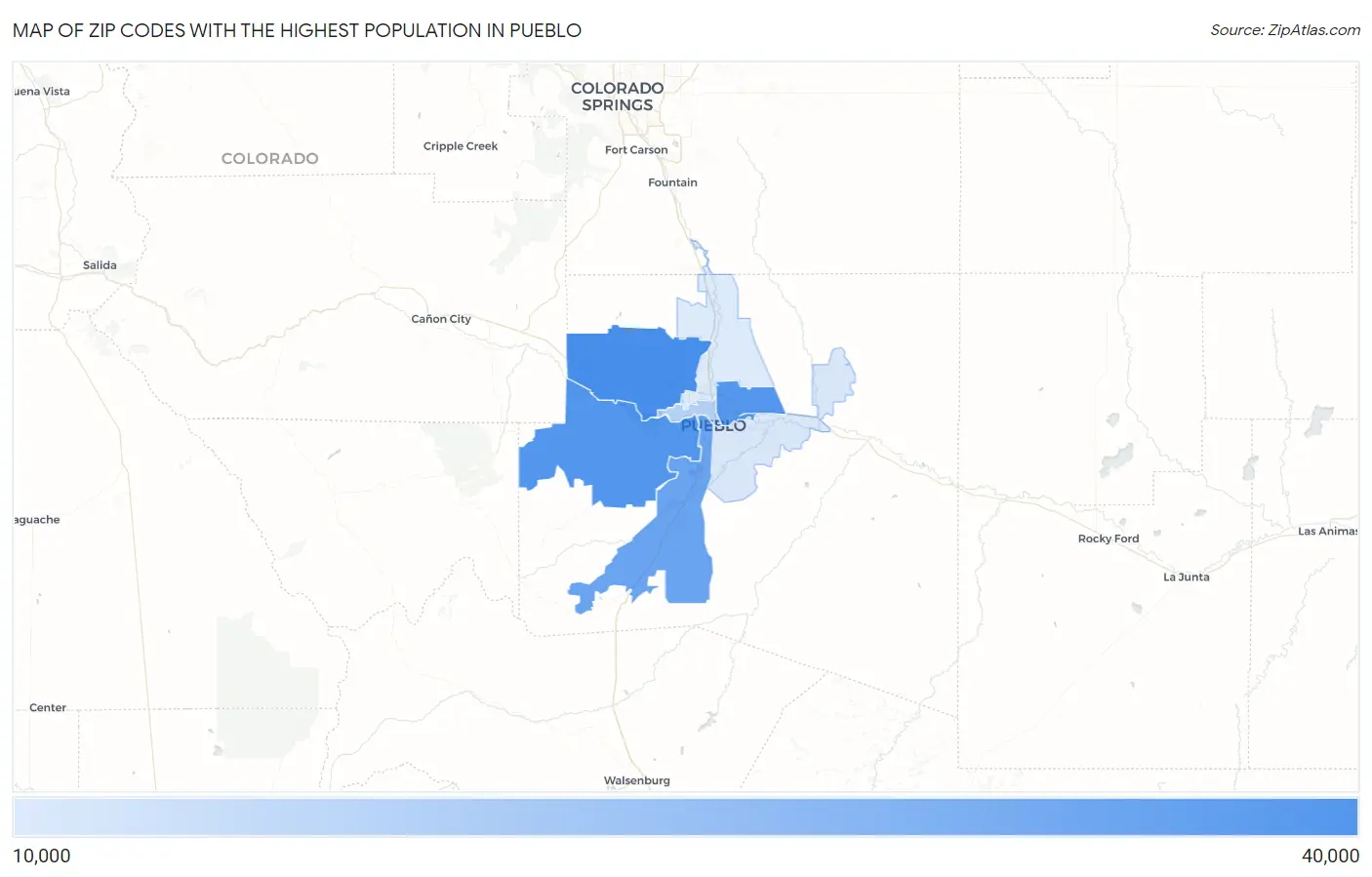 Zip Codes with the Highest Population in Pueblo Map