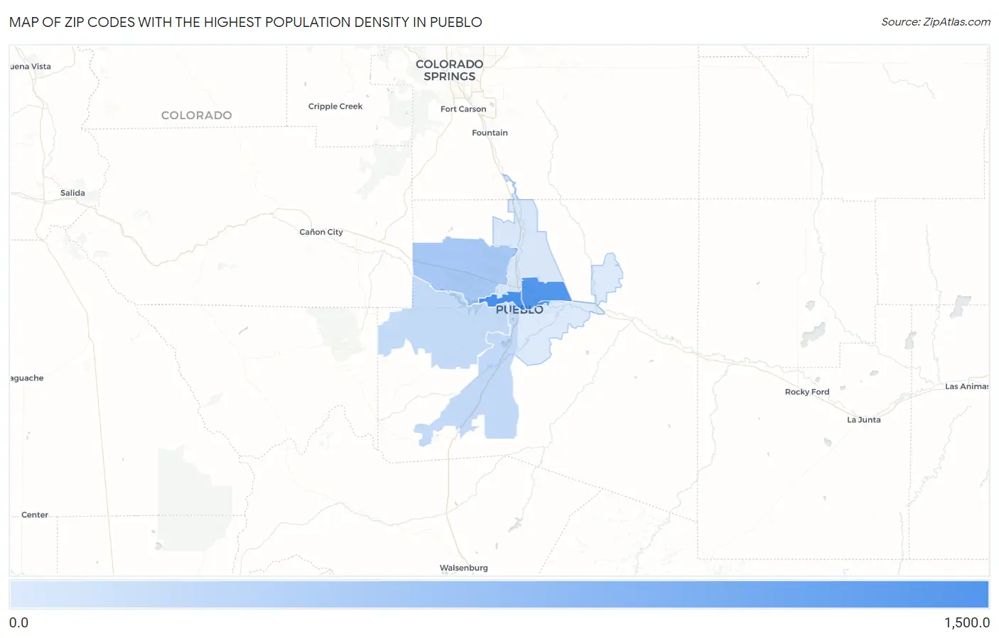 Zip Codes with the Highest Population Density in Pueblo Map