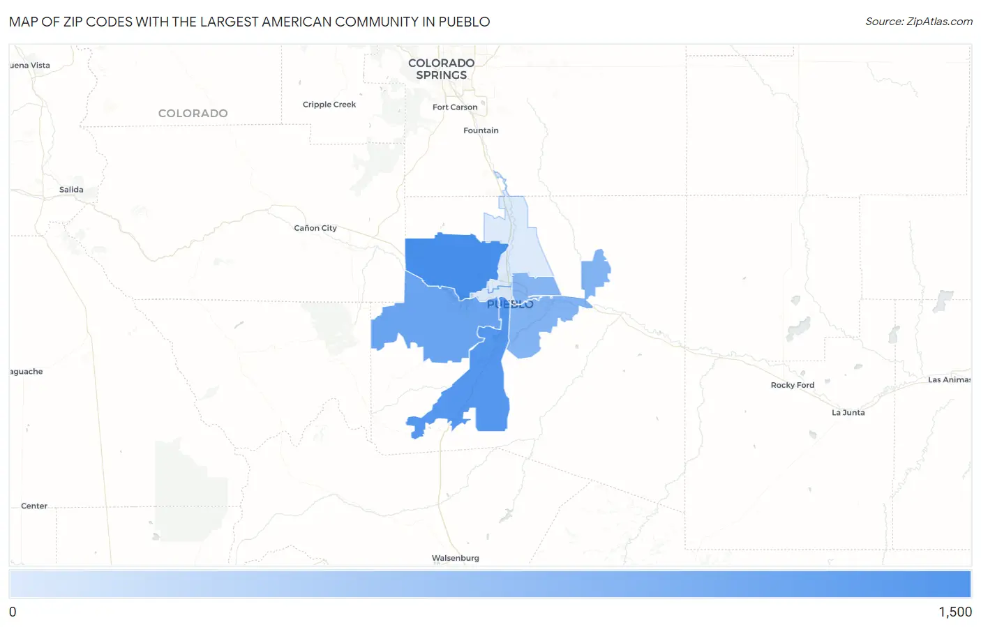 Zip Codes with the Largest American Community in Pueblo Map