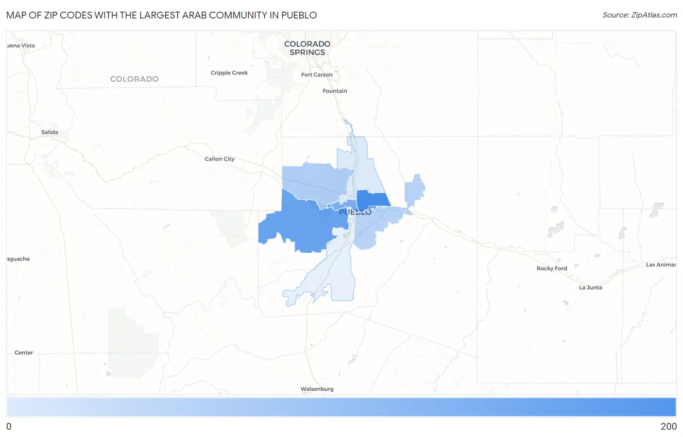 Zip Codes with the Largest Arab Community in Pueblo Map