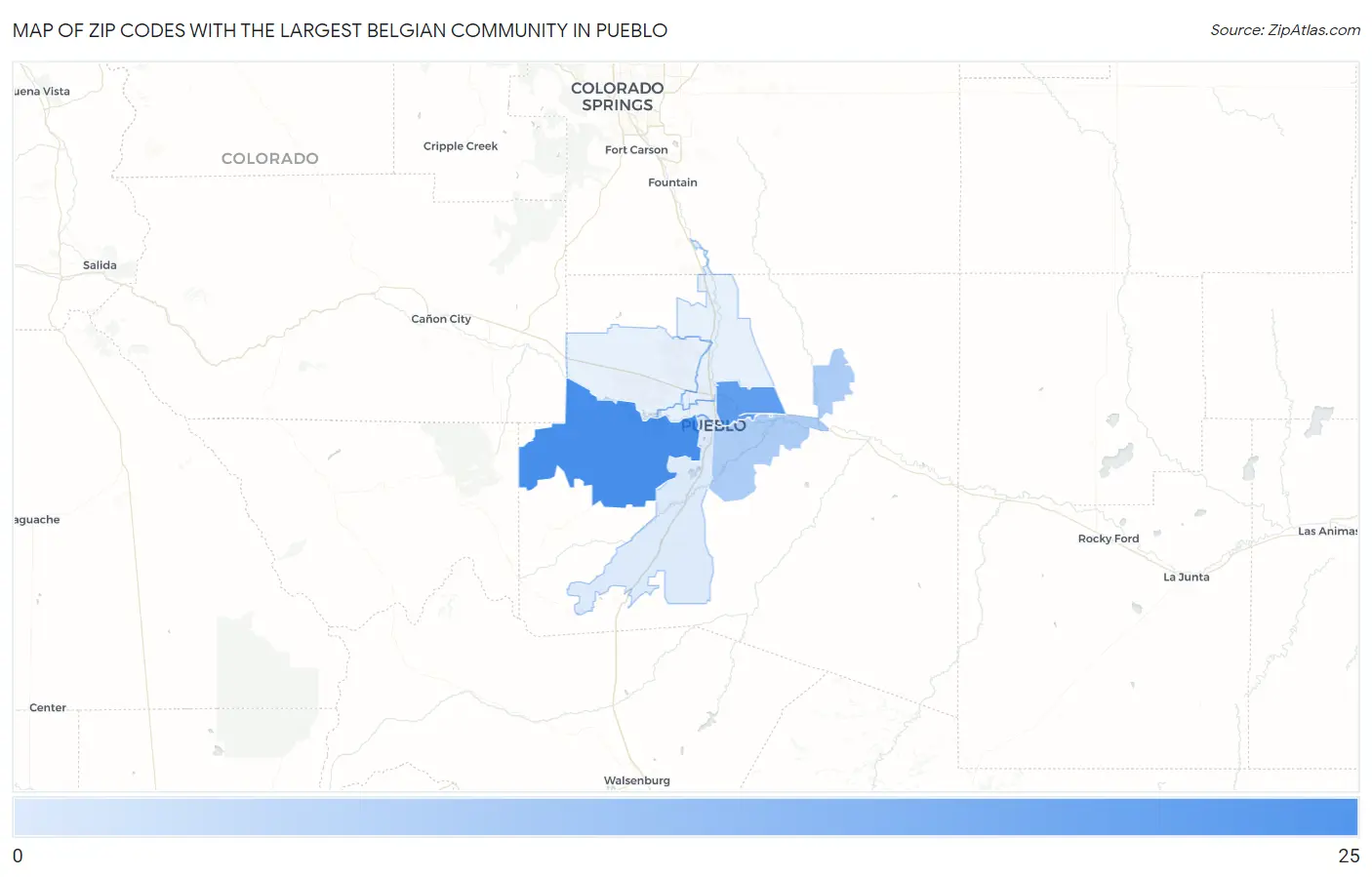 Zip Codes with the Largest Belgian Community in Pueblo Map