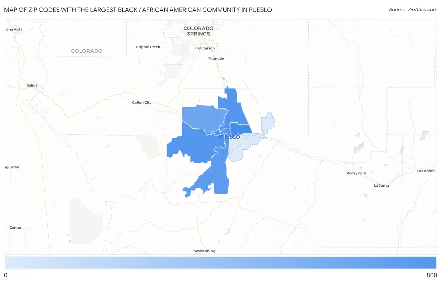 Zip Codes with the Largest Black / African American Community in Pueblo Map