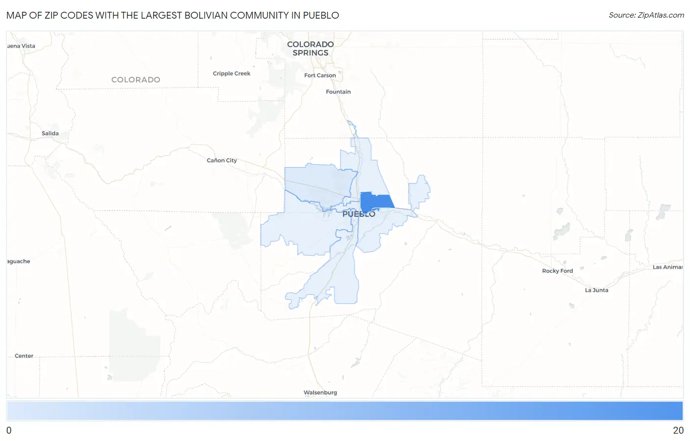 Zip Codes with the Largest Bolivian Community in Pueblo Map