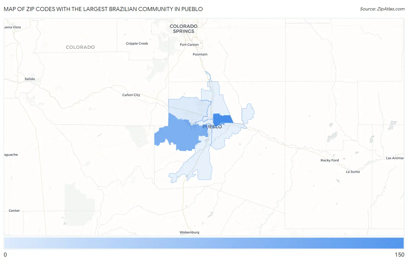 Zip Codes with the Largest Brazilian Community in Pueblo Map