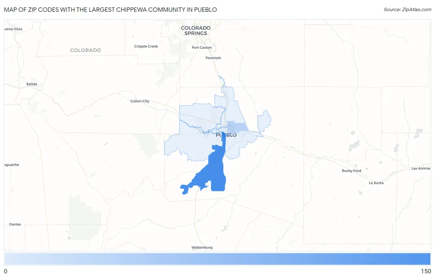 Zip Codes with the Largest Chippewa Community in Pueblo Map