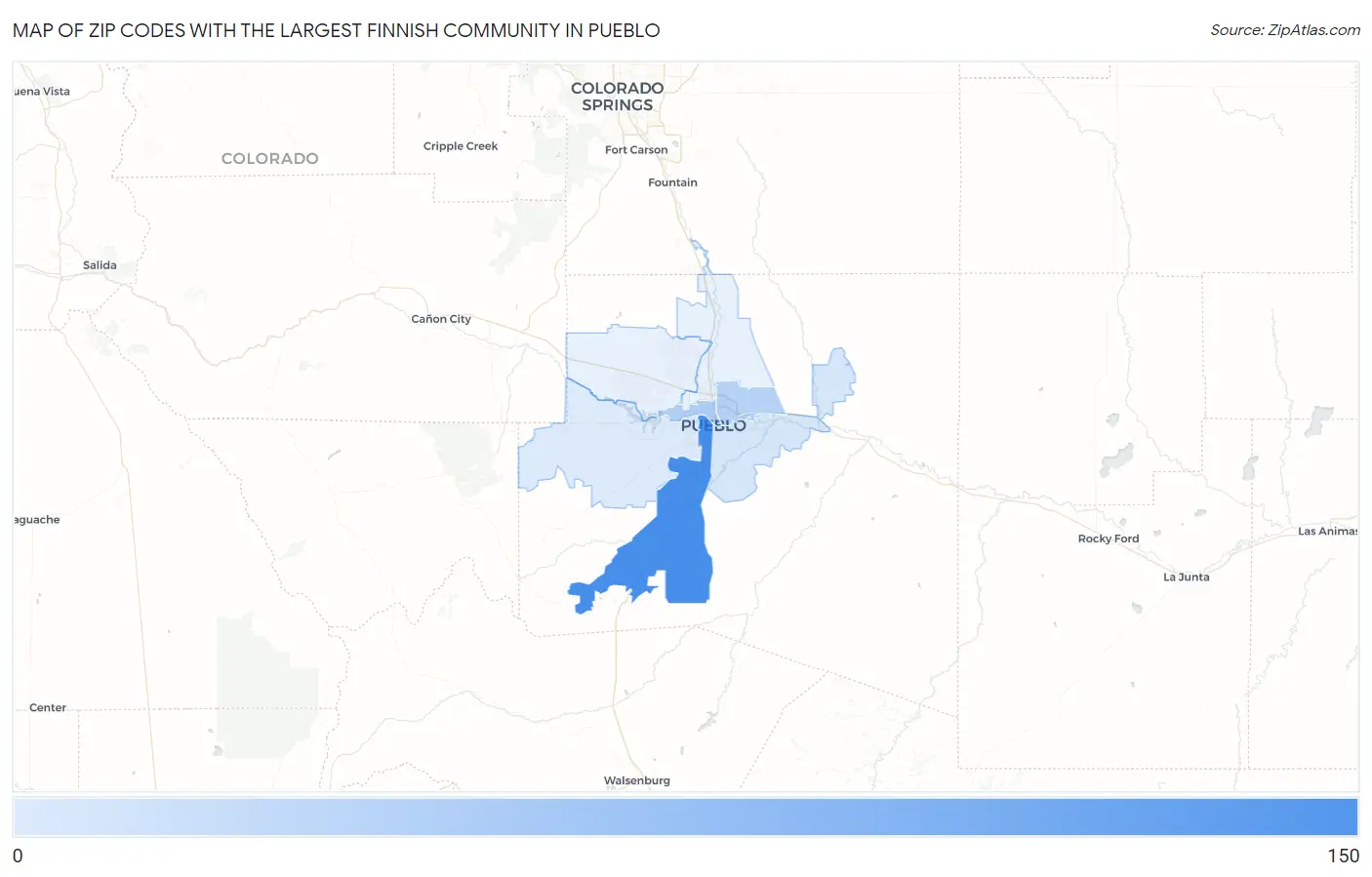 Zip Codes with the Largest Finnish Community in Pueblo Map