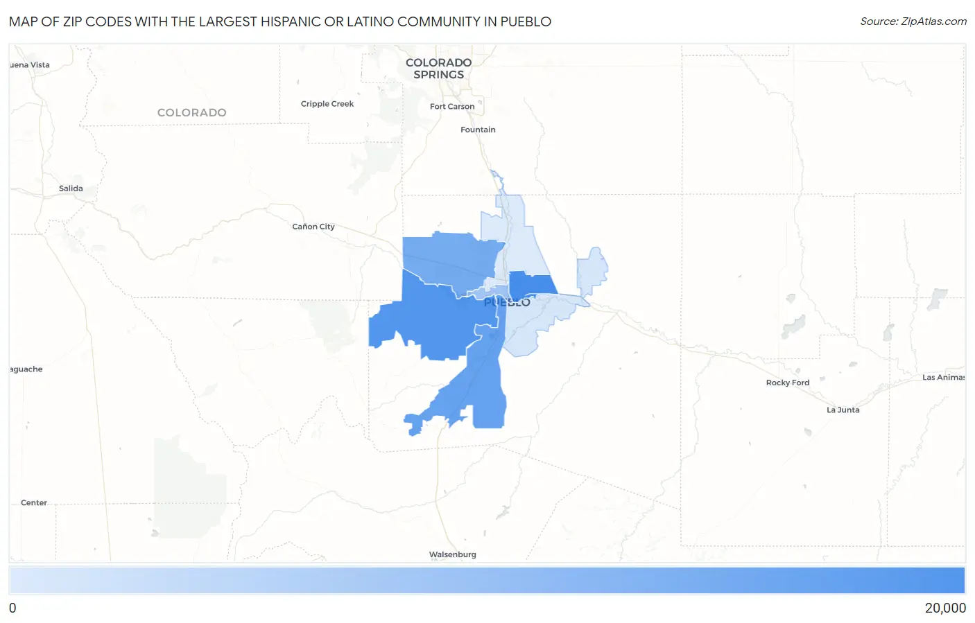 Zip Codes with the Largest Hispanic or Latino Community in Pueblo Map