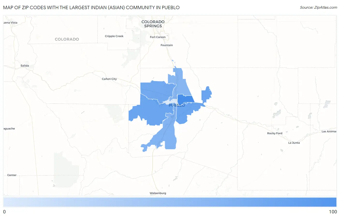 Zip Codes with the Largest Indian (Asian) Community in Pueblo Map