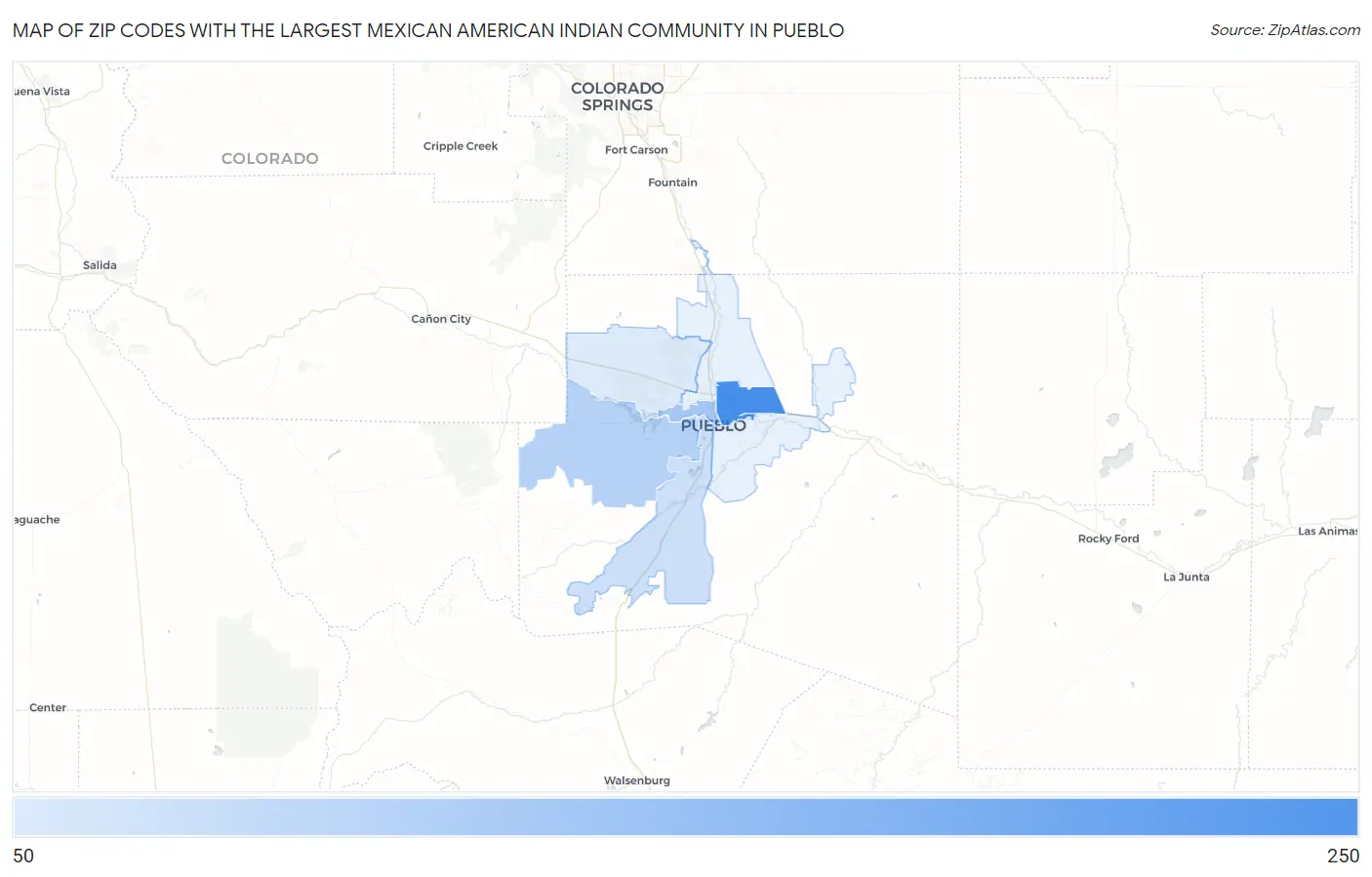 Zip Codes with the Largest Mexican American Indian Community in Pueblo Map