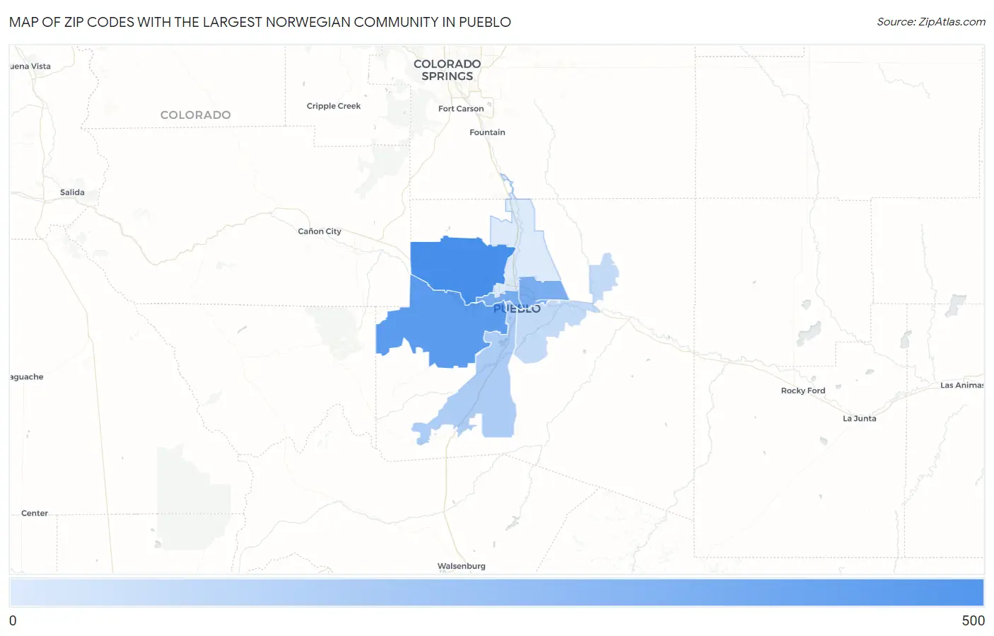 Zip Codes with the Largest Norwegian Community in Pueblo Map