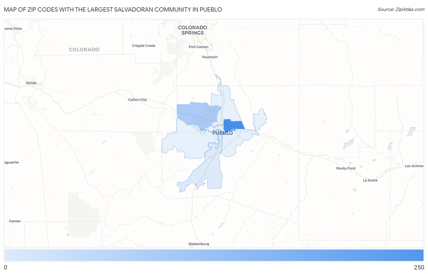 Zip Codes with the Largest Salvadoran Community in Pueblo Map
