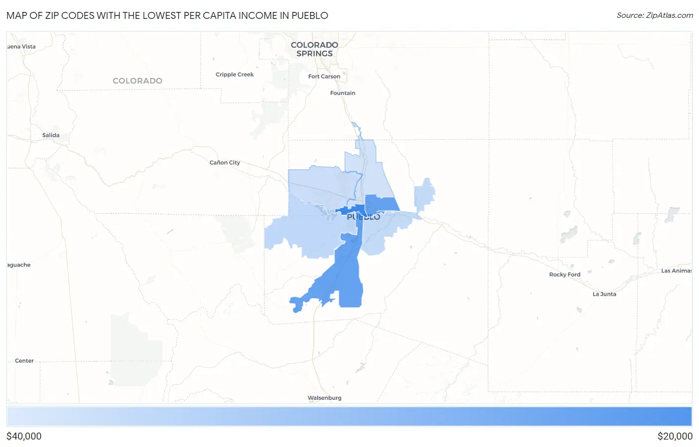 Zip Codes with the Lowest Per Capita Income in Pueblo Map