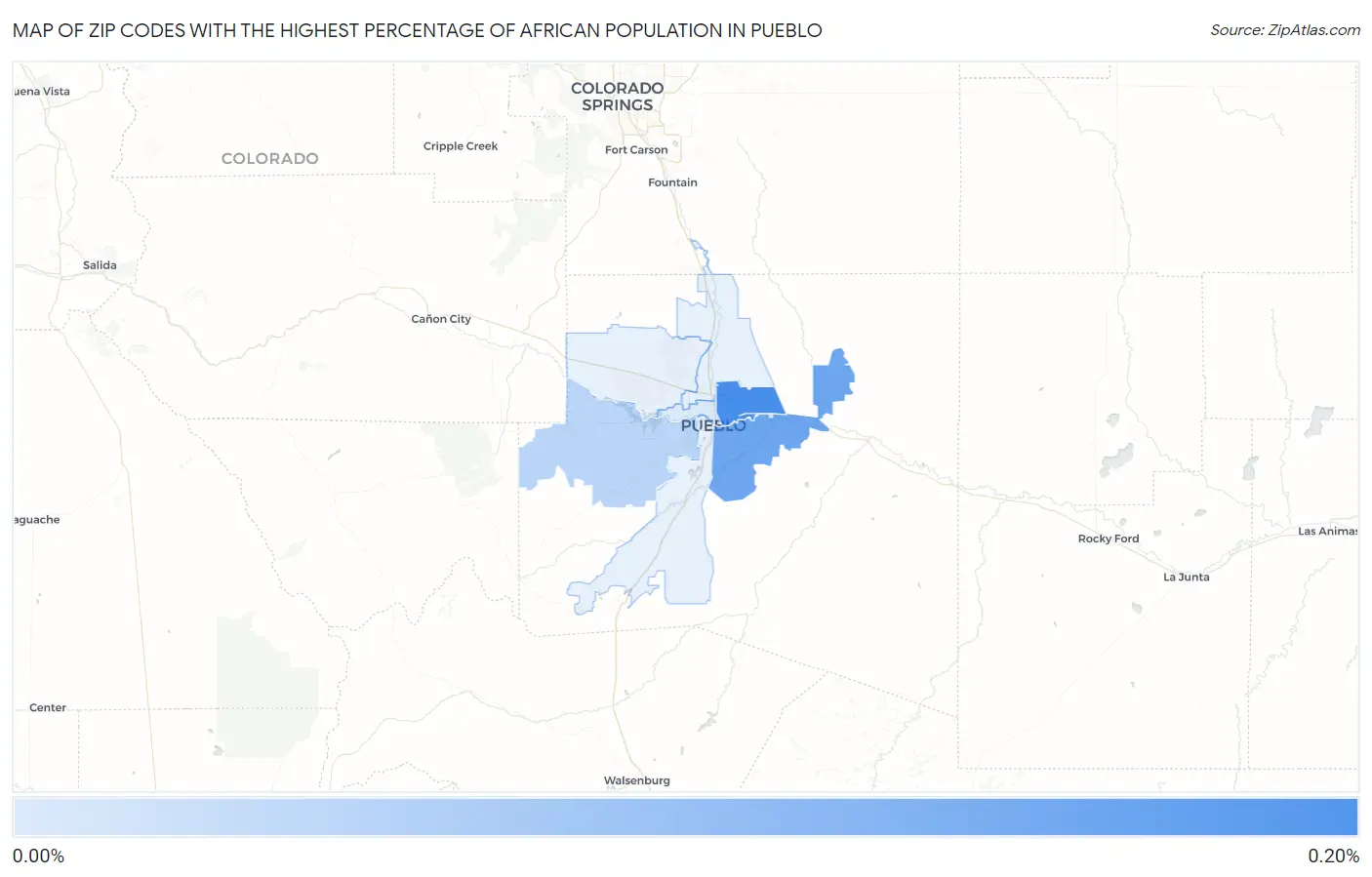 Zip Codes with the Highest Percentage of African Population in Pueblo Map