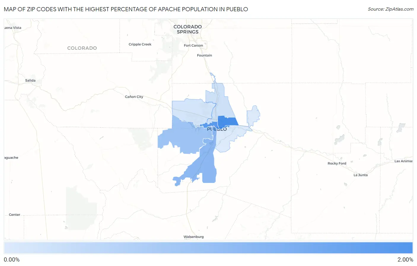Zip Codes with the Highest Percentage of Apache Population in Pueblo Map