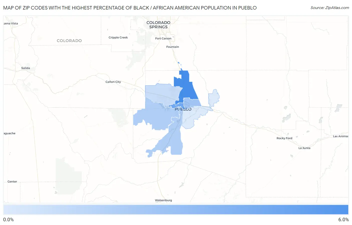 Zip Codes with the Highest Percentage of Black / African American Population in Pueblo Map